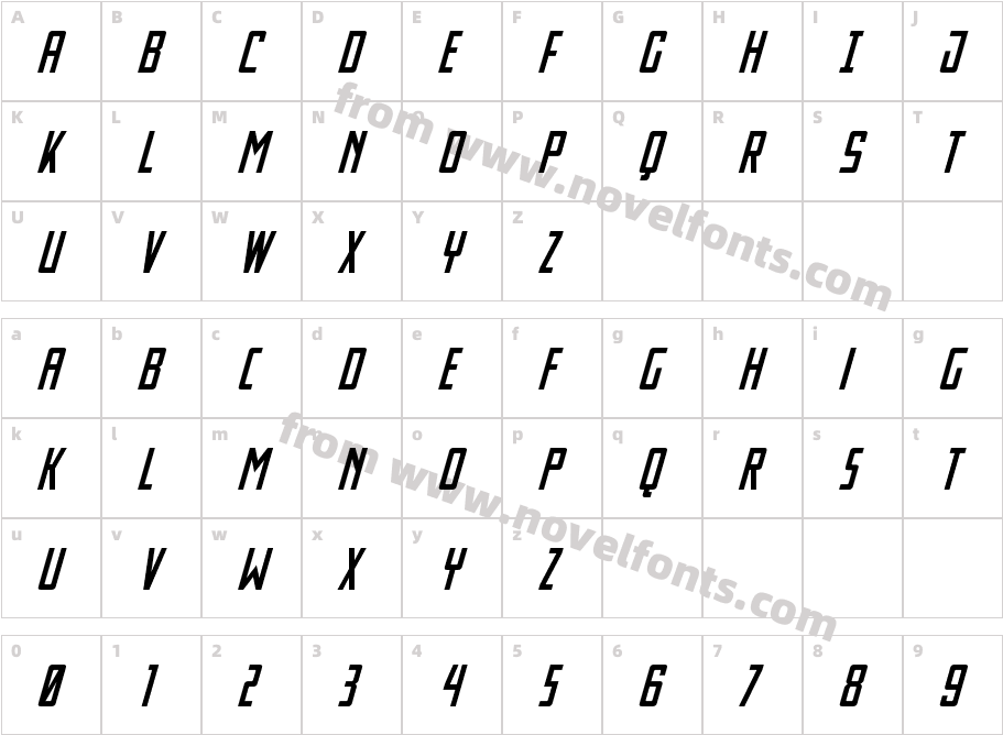 Thunder Nova Spaced ItalicCharacter Map