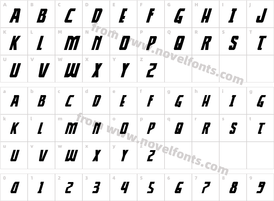 Thunder-Hawk Drop Expanded ItalicCharacter Map