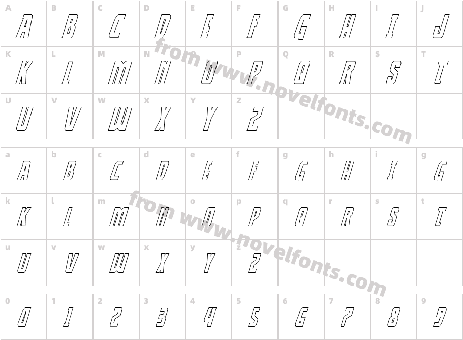 Thunder-Hawk Shadow Drop ItalicCharacter Map