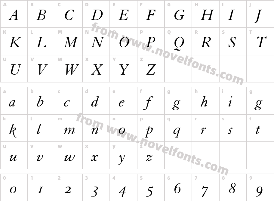 Tiasco OldStyle SSi Italic Old Style FiguresCharacter Map