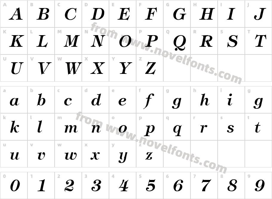 Tiffany-BoldItalicCharacter Map