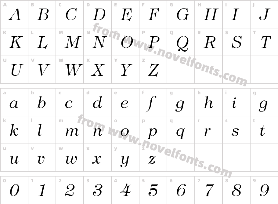 TiffanyITCbyBT-LightItalicCharacter Map