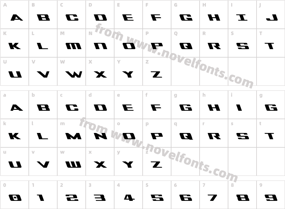 Tigershark LeftalicCharacter Map