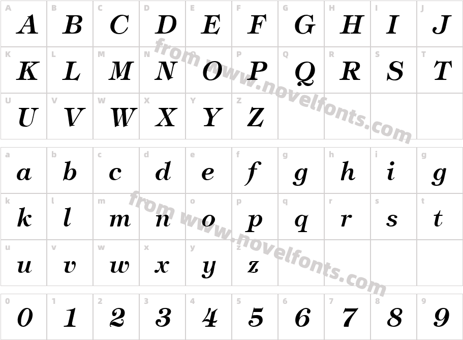 Timbrel Bold ItalicCharacter Map