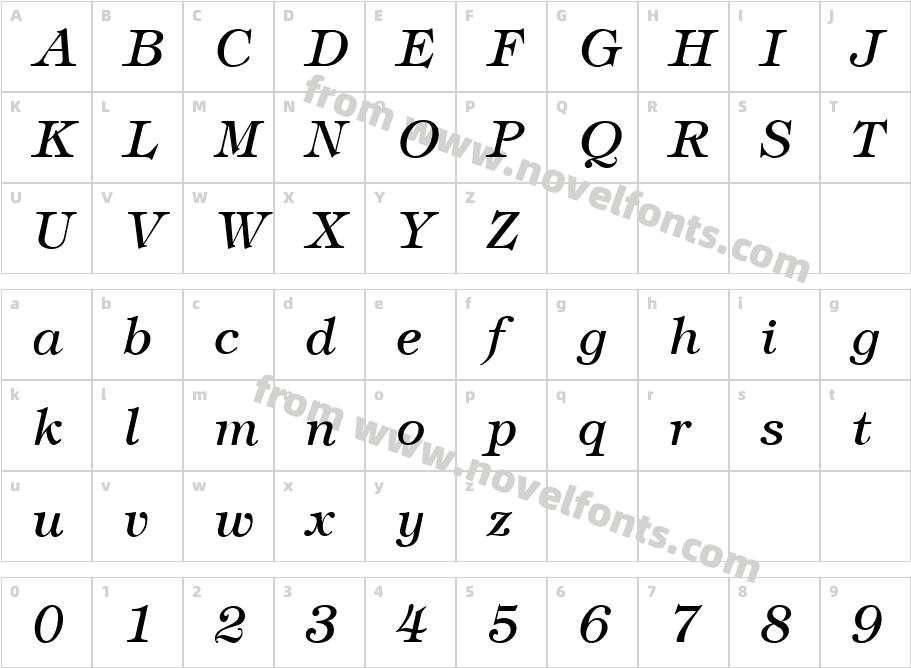 Timbrel ItalicCharacter Map