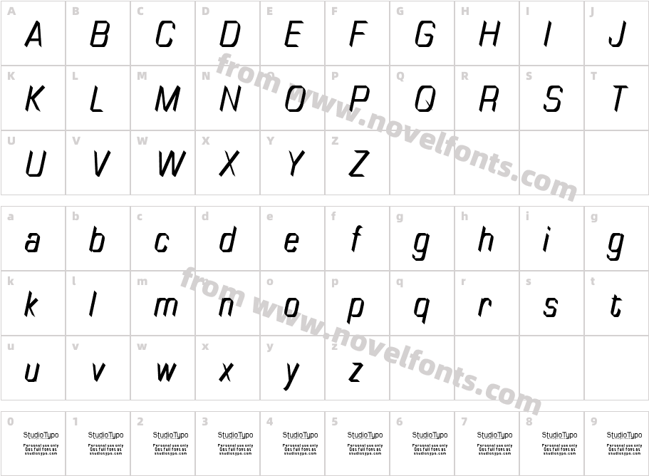 TinyPlate ItalicCharacter Map