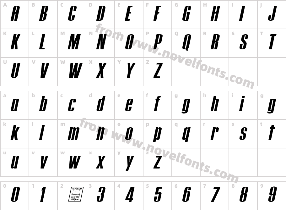 Tipo PRESS ItalicCharacter Map