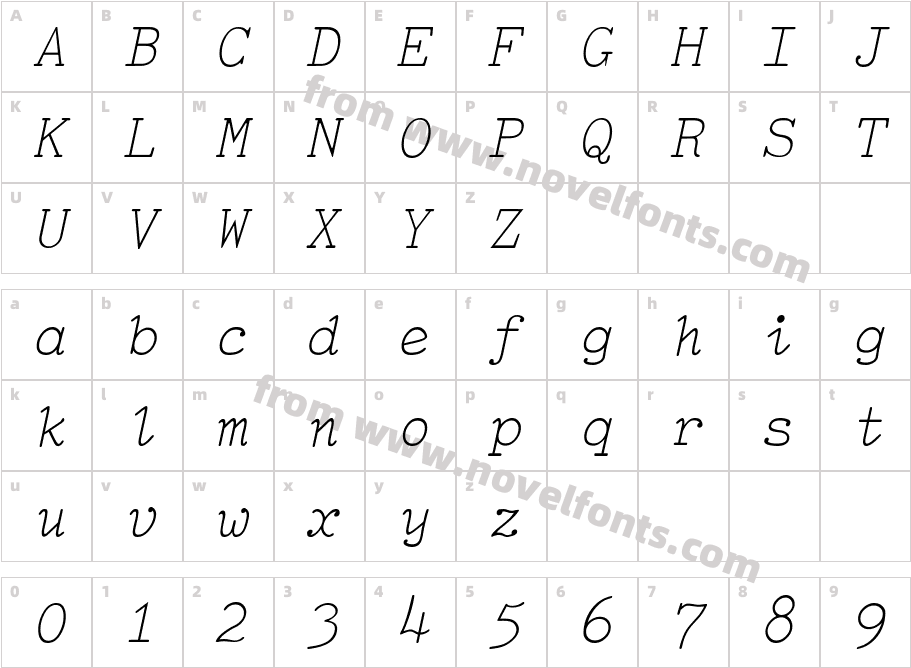 TiredOfCourierThin ItalicCharacter Map