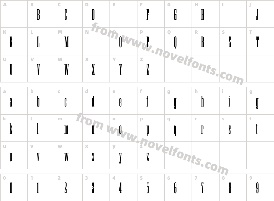 TitanicCondensedCharacter Map