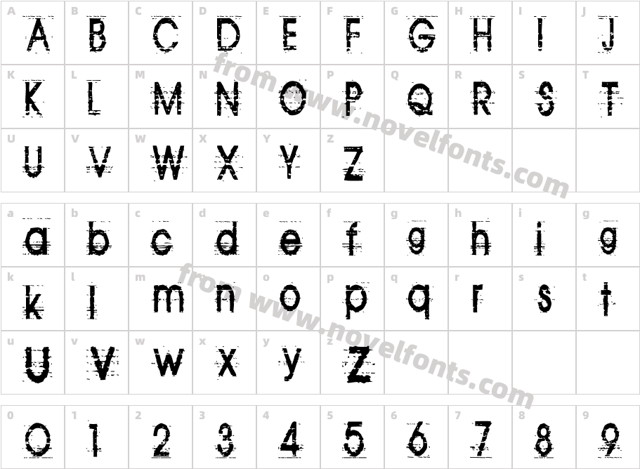 Tom Violence (AUTOSPACED)Character Map