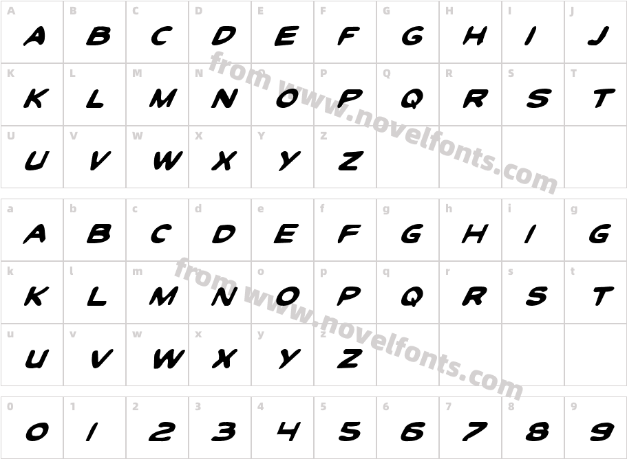 Toon Town Industrial ItalicCharacter Map