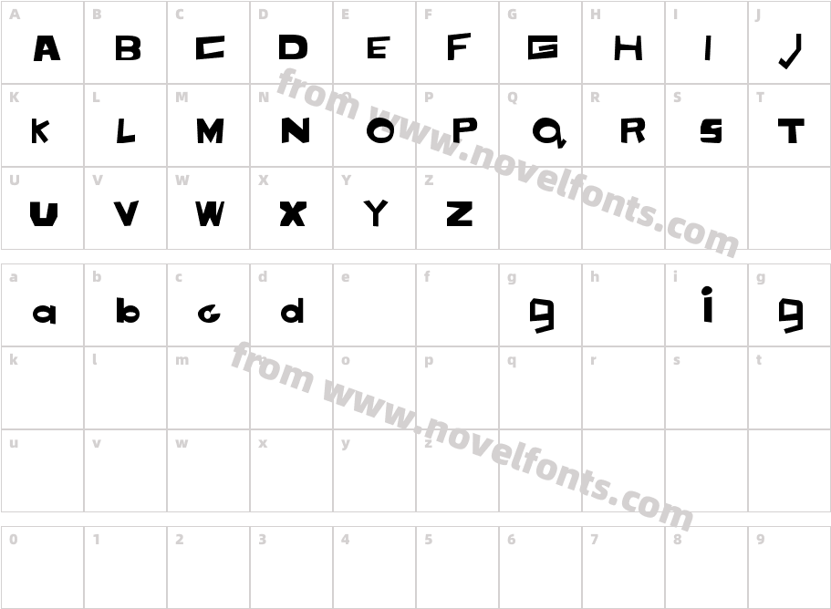 Toon-TimeNarrow-RegularCharacter Map