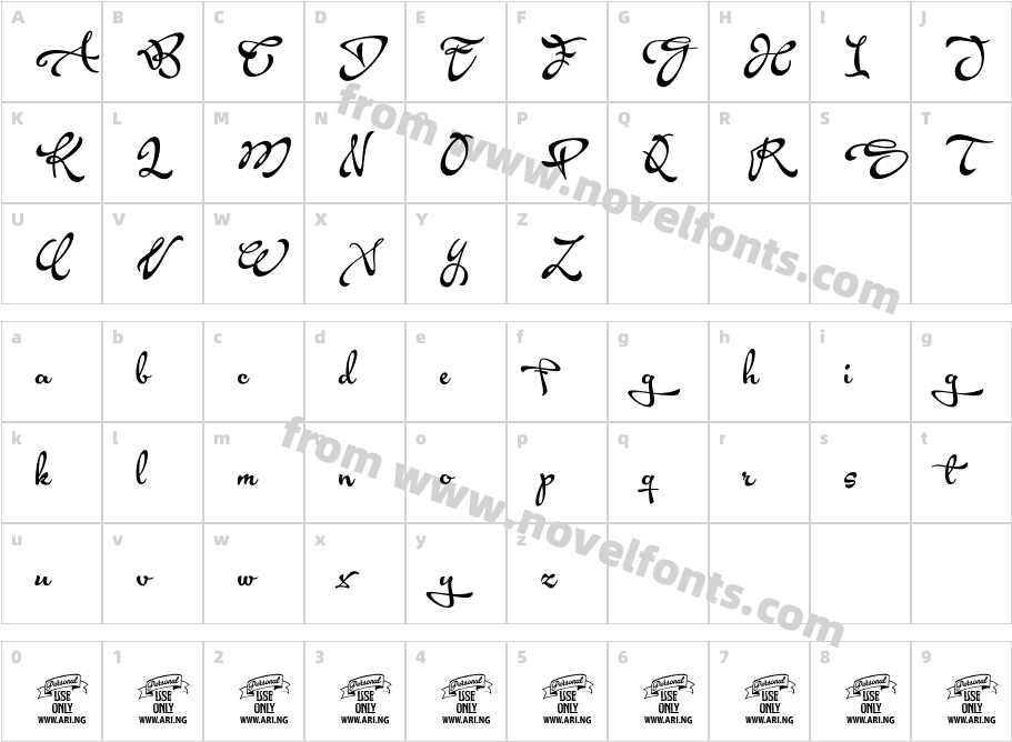 Acryle Script Personal UseCharacter Map