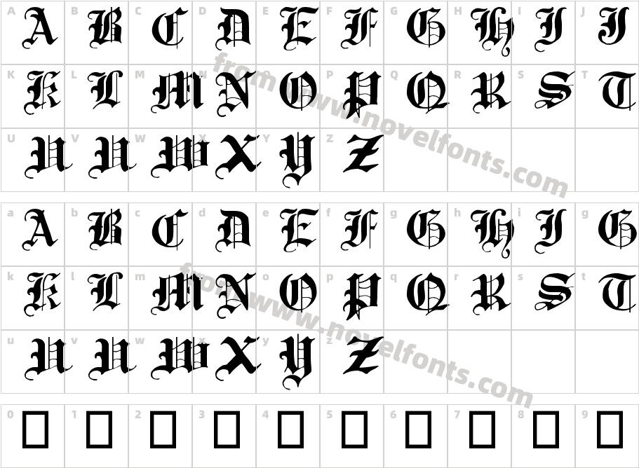 Traditional Gothic, 17th c.Character Map