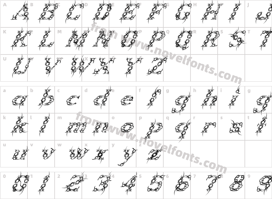 Tribou-ItalicCharacter Map