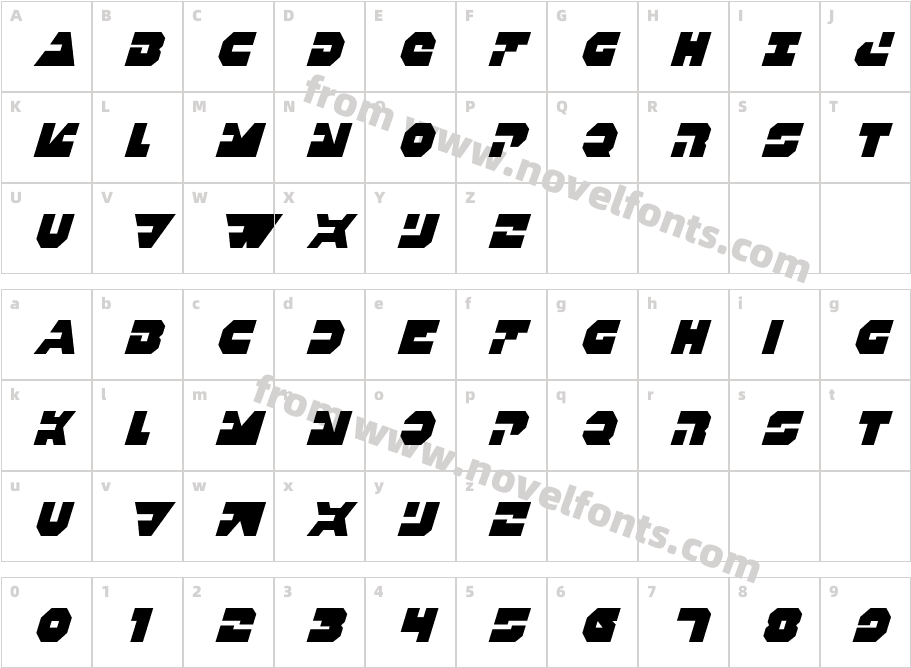 Trigger Man Condensed ItalicCharacter Map