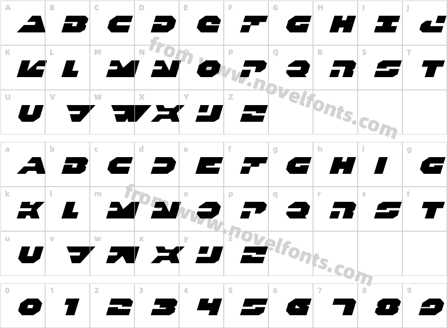 Trigger Man Expanded ItalicCharacter Map