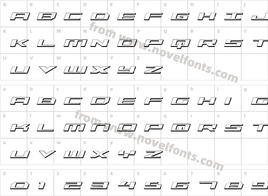 Trireme 3D ItalicCharacter Map