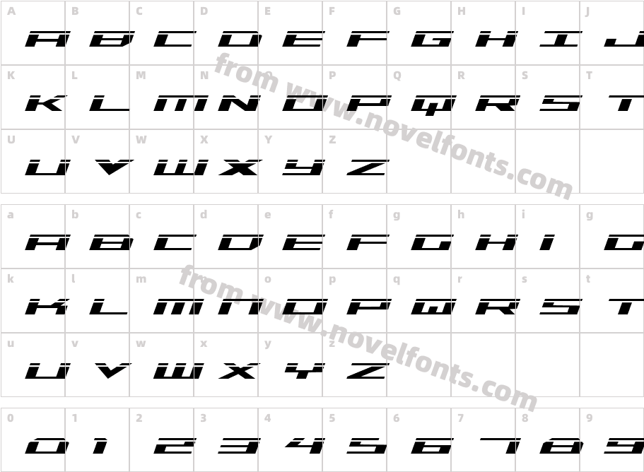 Trireme Laser ItalicCharacter Map