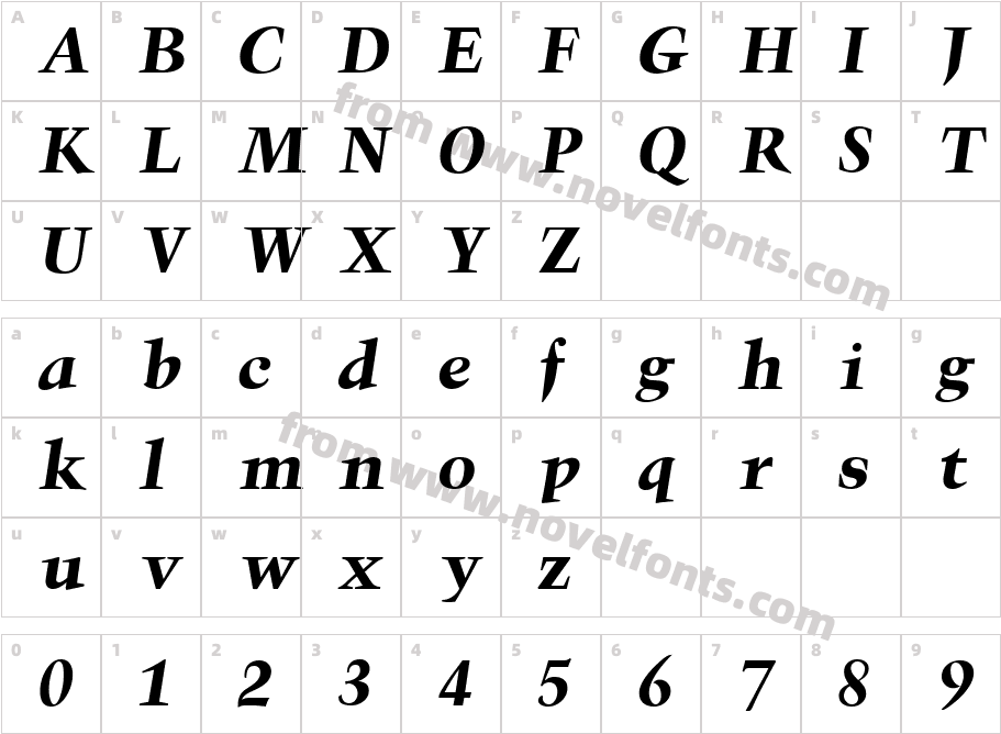 Triumph Bold ItalicCharacter Map