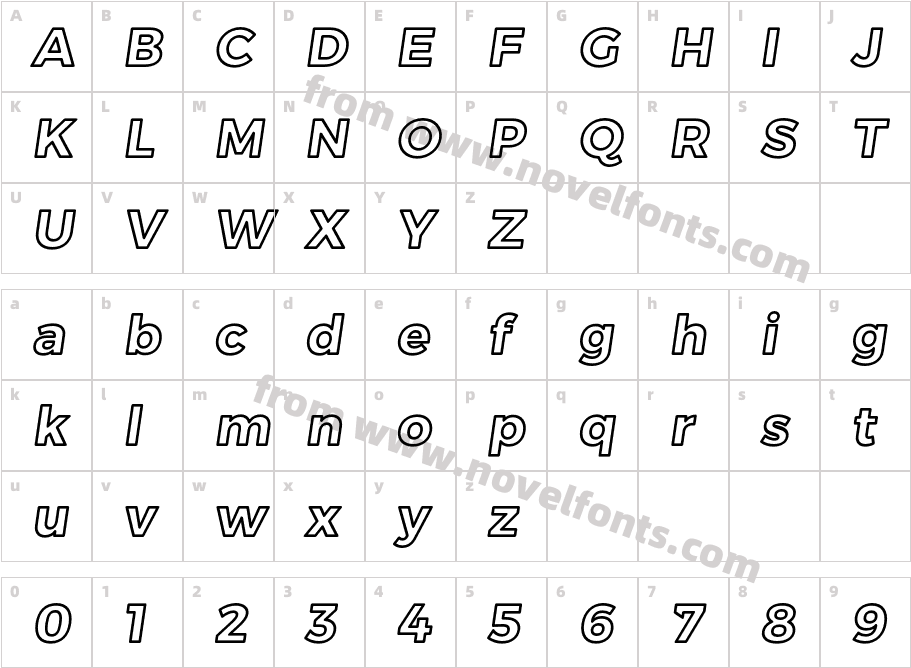 Trueno Bold Outline ItalicCharacter Map