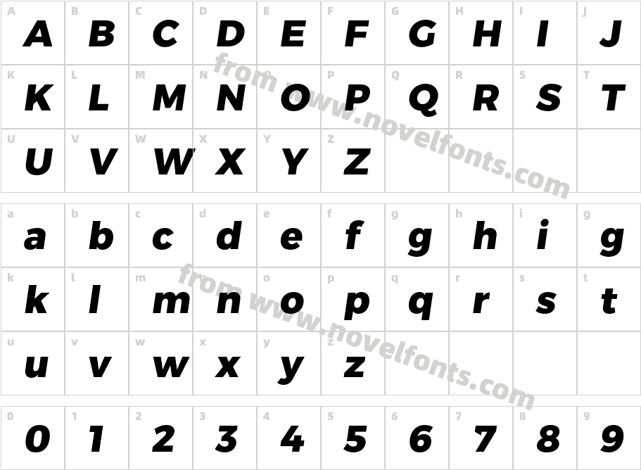 Trueno ExtraBold ItalicCharacter Map