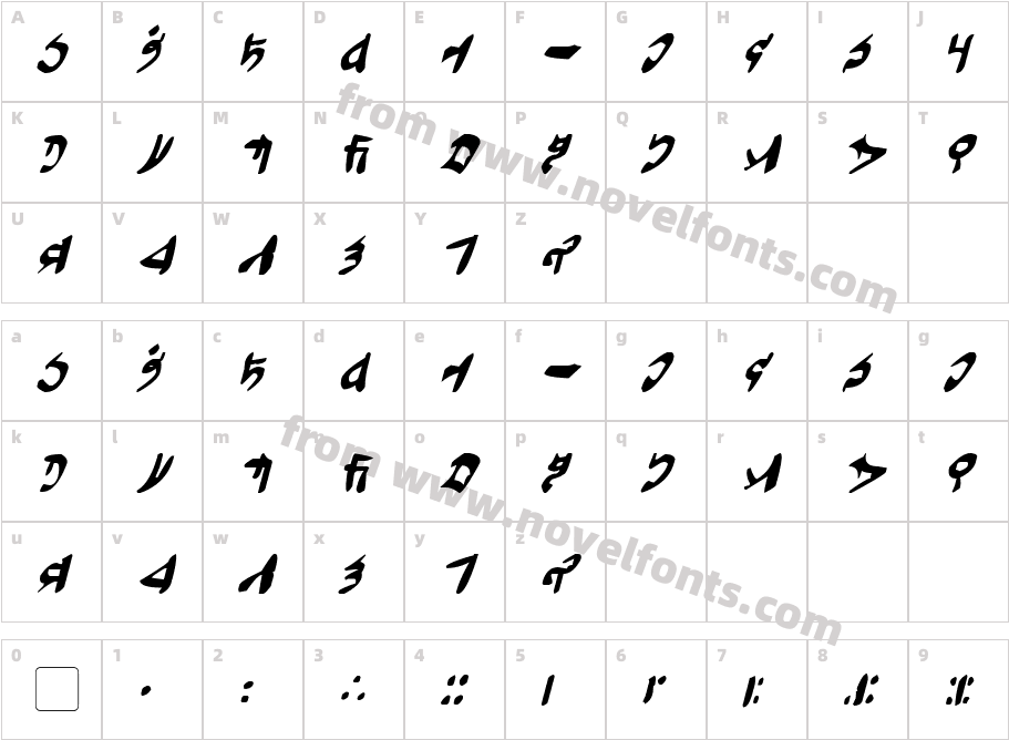 Tuigan ItalicCharacter Map