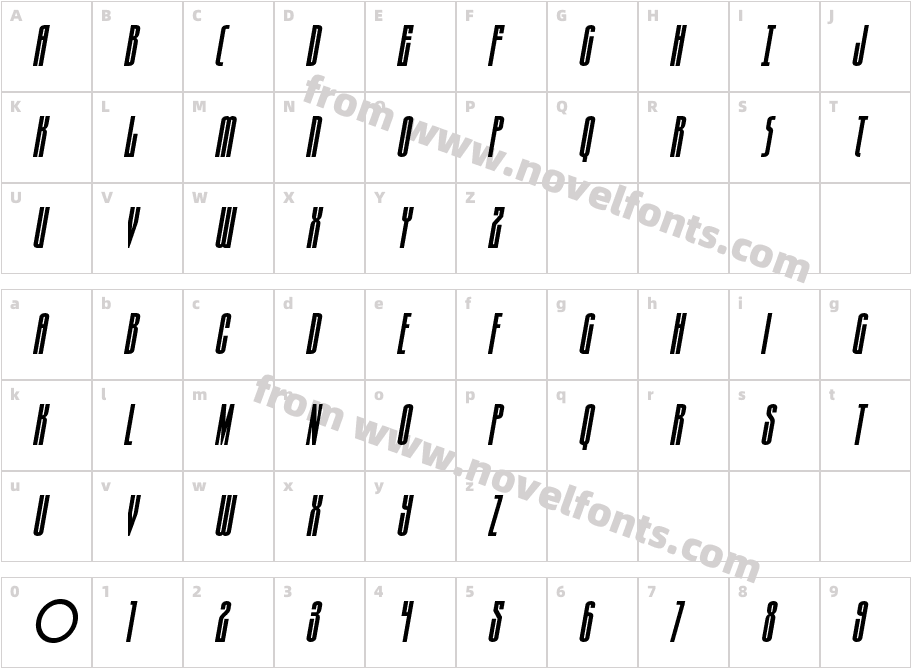 Turb0lence Condensed ItalicCharacter Map