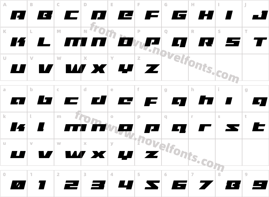 Turbo Charge Expanded ItalicCharacter Map