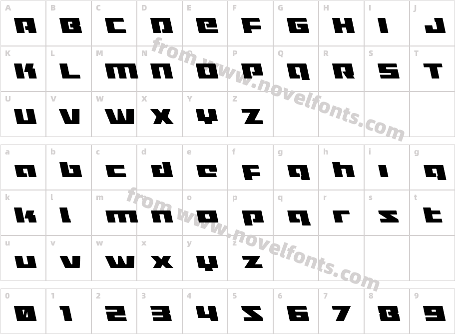 Turbo Charge LeftalicCharacter Map