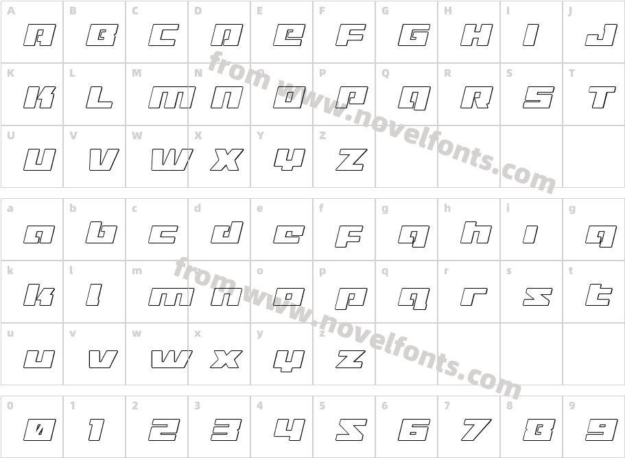 Turbo Charge Outline ItalicCharacter Map