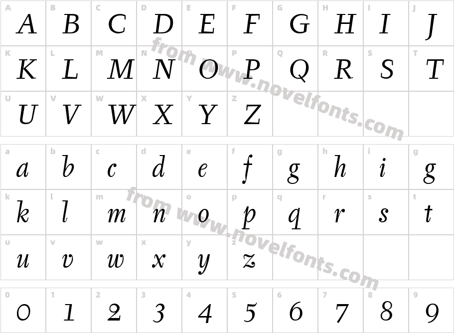 TyfaITC TT ItaliqueCharacter Map