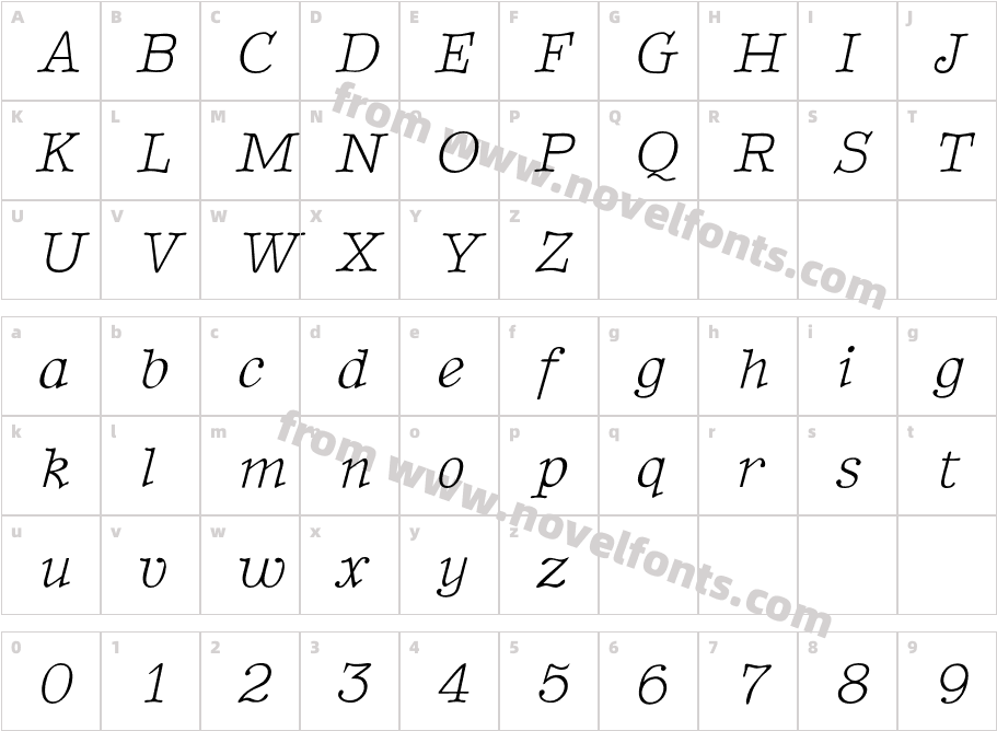 TypenradItalicCharacter Map