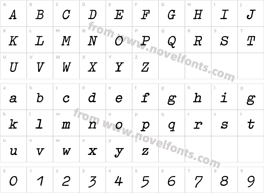 Typewriter-ExtraBoldObliqueCharacter Map