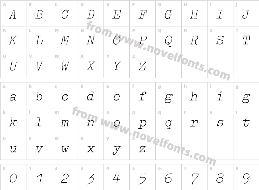 Typewriter-ExtraLightObliqueCharacter Map