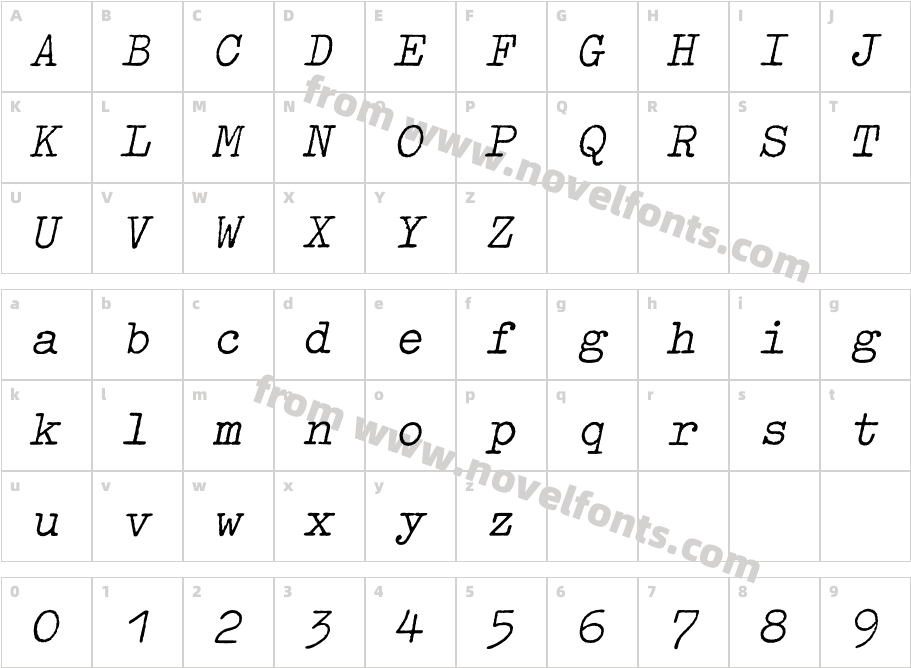 Typewriter-ObliqueCharacter Map