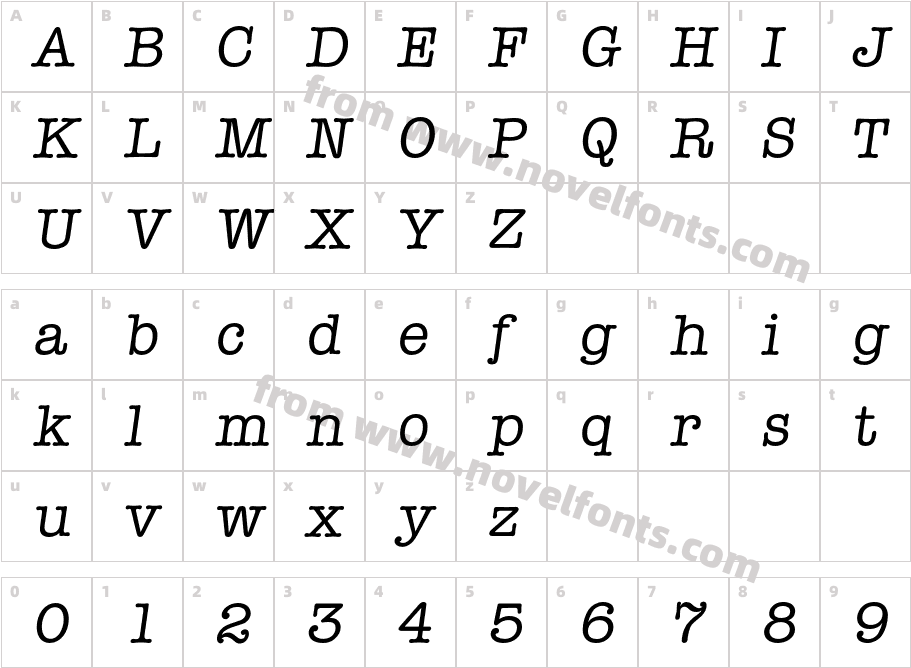 Typewriter-RegularItaCharacter Map