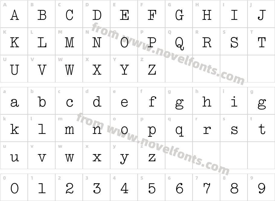 TypewriterMTStdCharacter Map