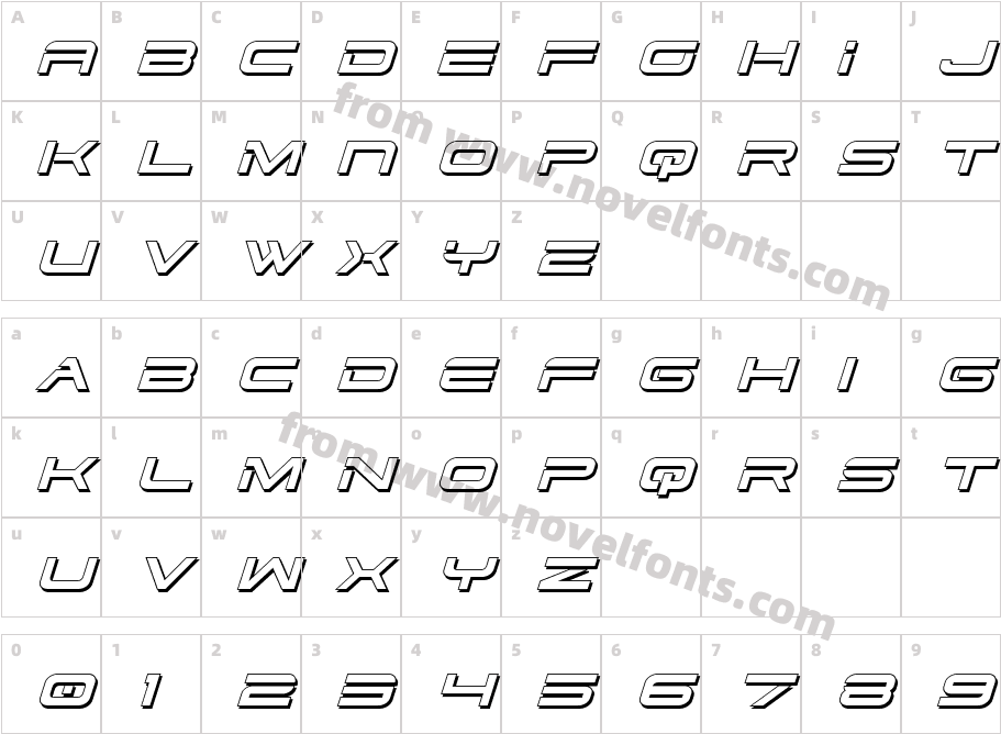 Dodger 3D ItalicCharacter Map