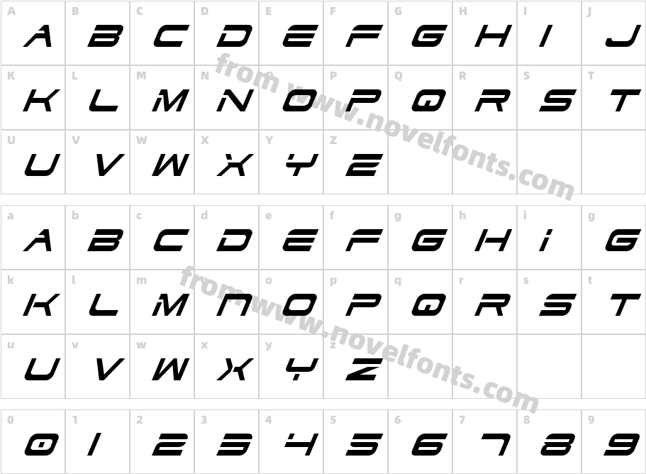 Dodger Condensed ItalicCharacter Map