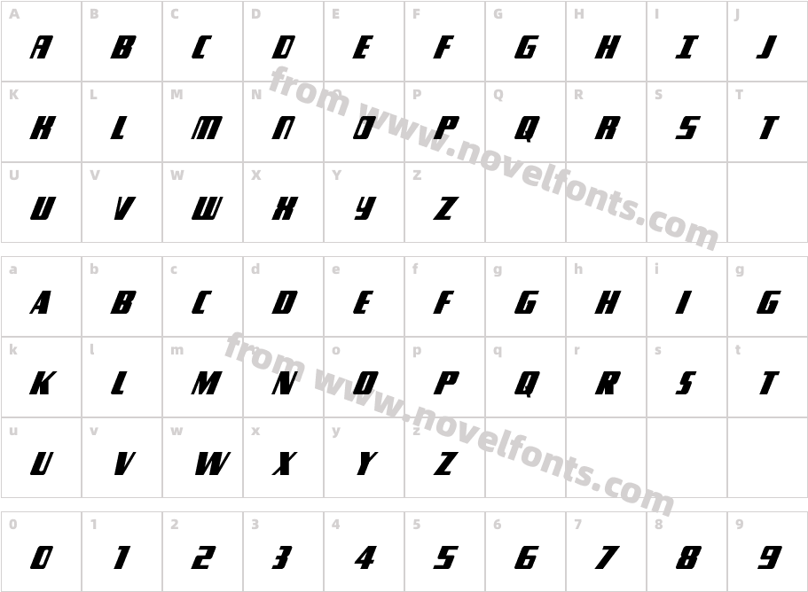 Typhoon Condensed ItalicCharacter Map