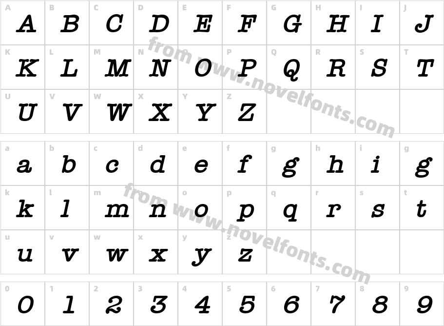 Typist Bold ItalicCharacter Map