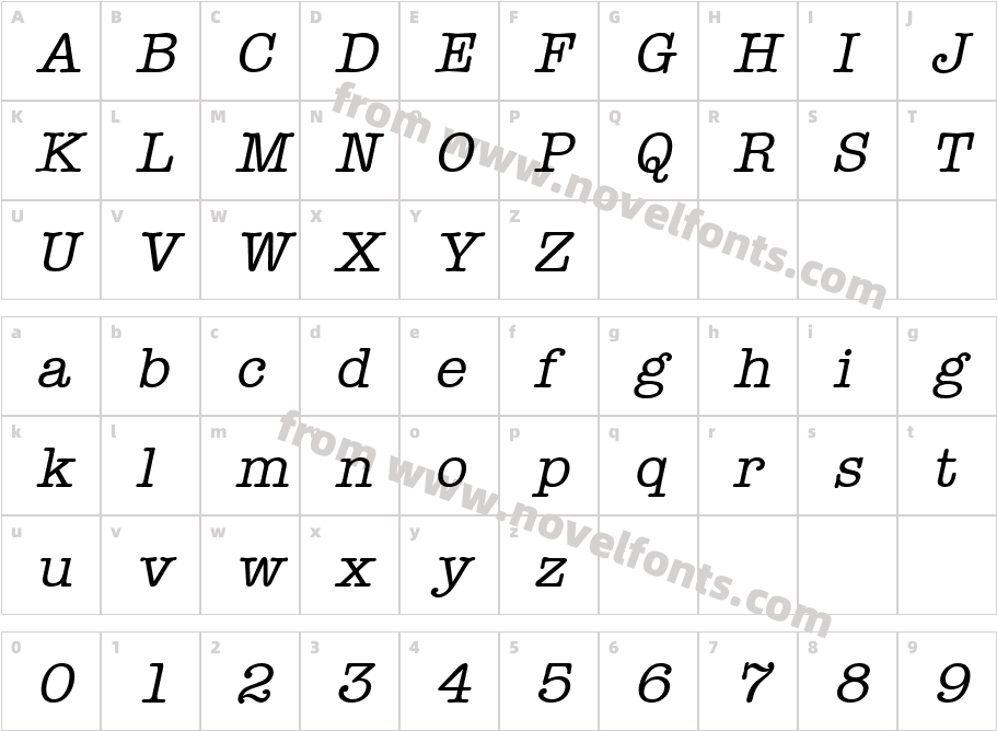 Typist ItalicCharacter Map