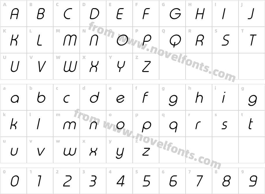 Typo Round Light Italic DemoCharacter Map