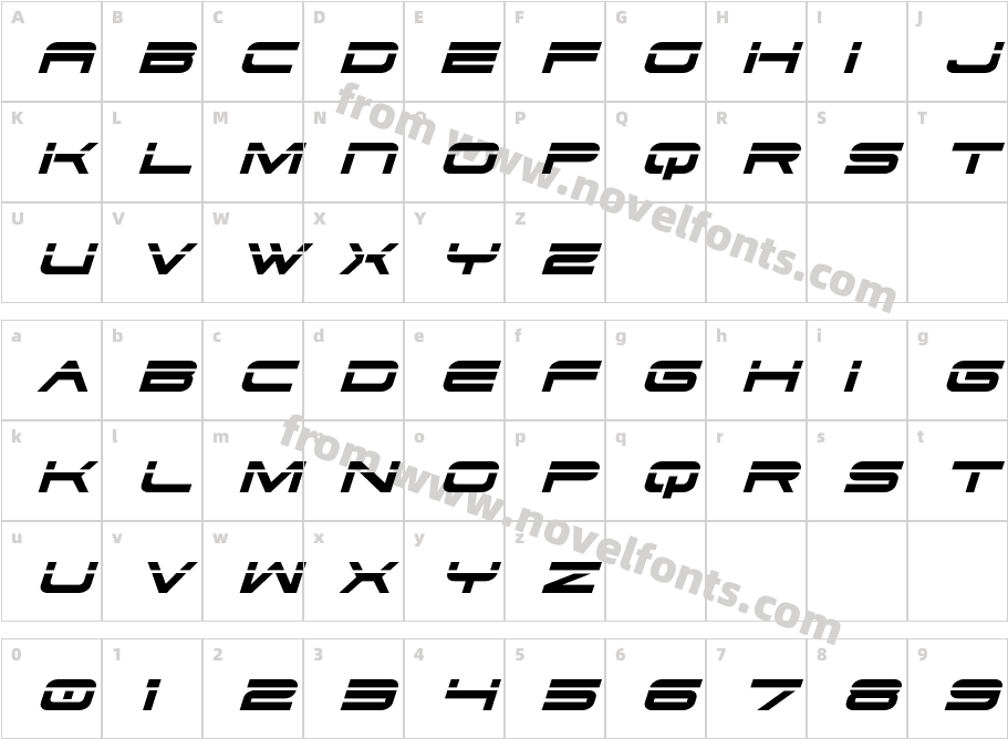 Dodger Laser ItalicCharacter Map