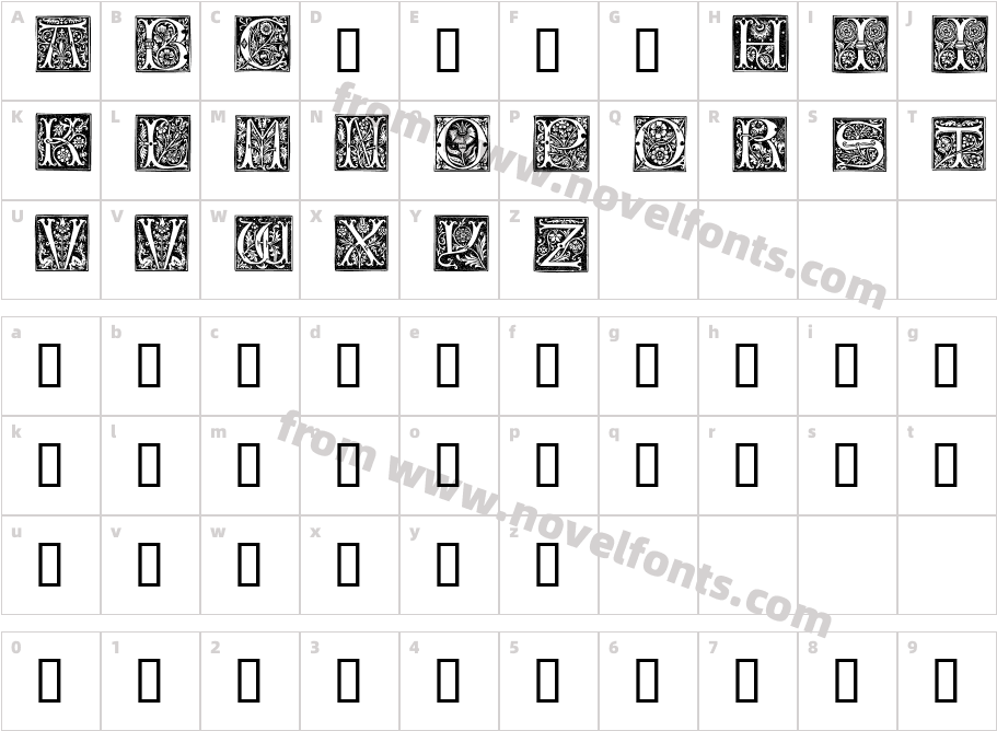 TypographerWoodcutInitialsTwo ReducedCharacter Map