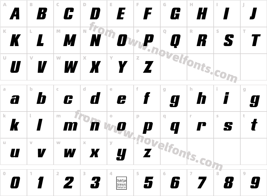 Typoline Expanded ItalicCharacter Map