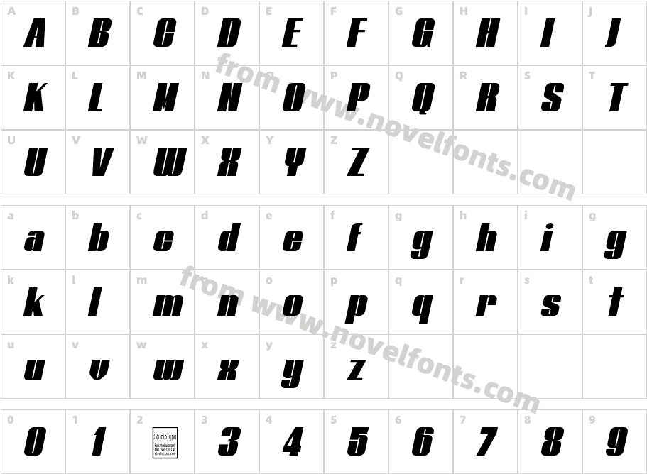 Typoline ItalicCharacter Map