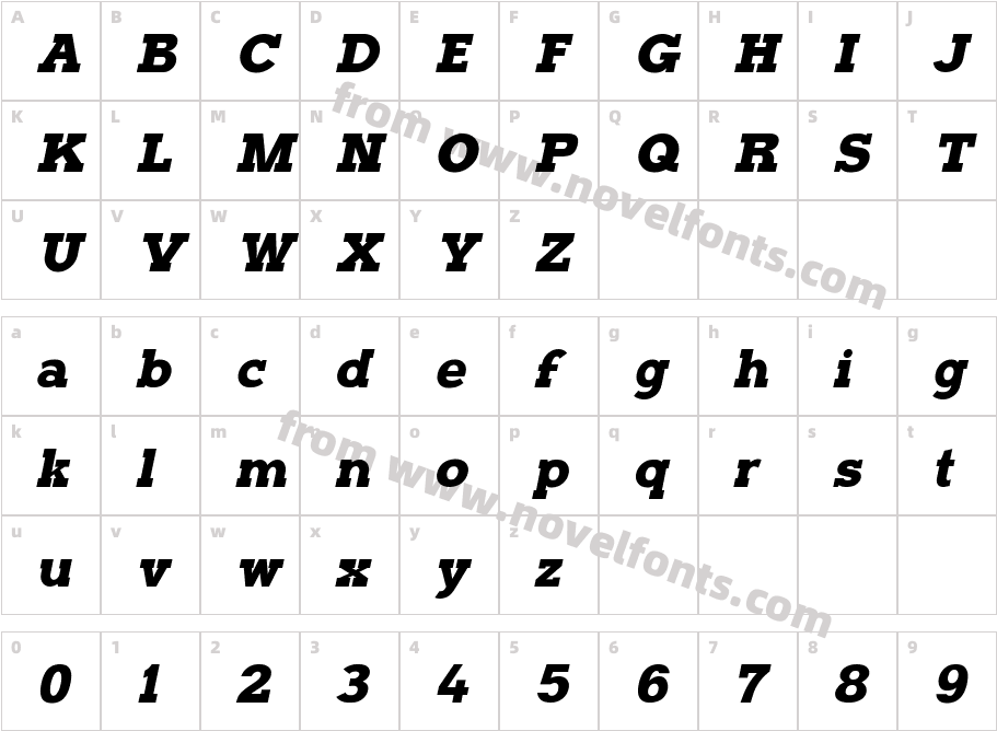 Typoster ItalicCharacter Map