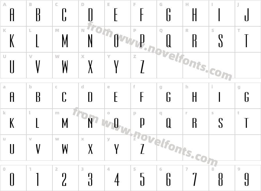 UltraCondensedSansSerifCharacter Map